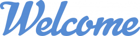 Welcome banner blue script typeface